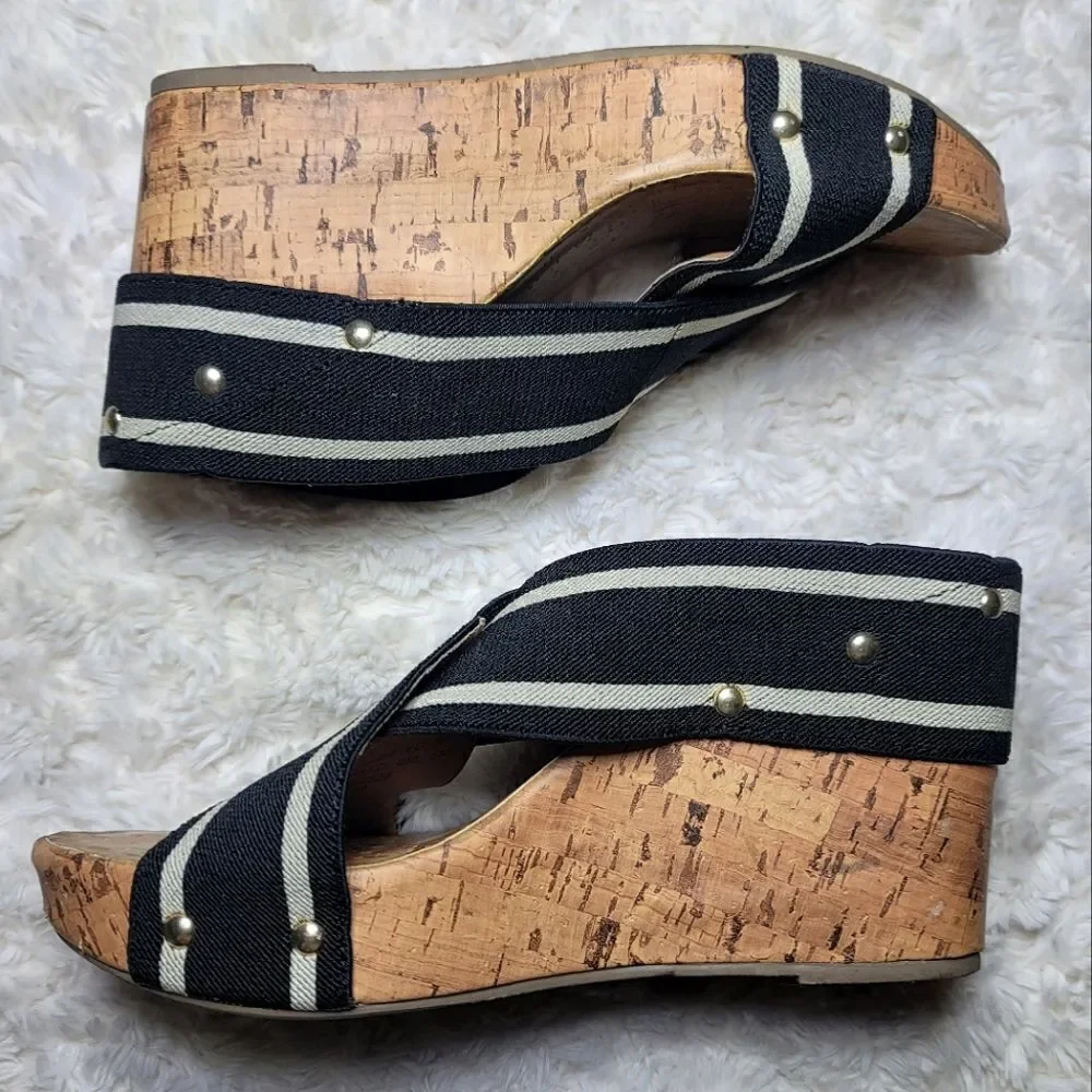 Montego Bay Club Cork Wedge Stretch Wrap Striped Studded Sandall